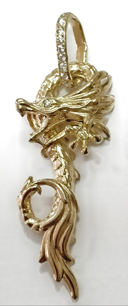 Подвеска "Дракон", серебро, позолота