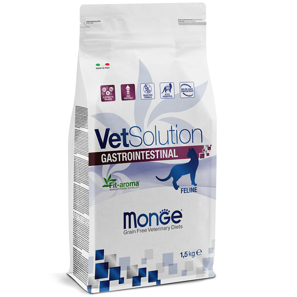 Диетический корм Monge VetSolution Cat Gastrointestinal гастро интестинал для кошек при заболеваниях ЖКТ 1,5 кг