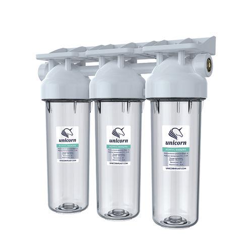 Фильтр магистральный 1/2'' KSBP TRIO тройной для хол. воды прозр. 10" UNICORN (KSBP_1/2_TRIO)