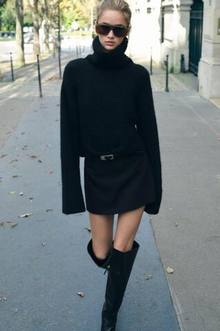 ZARA СВИТЕР ИЗ МЯГКОГО ТРИКОТАЖА, ЧЕРНЫЙ