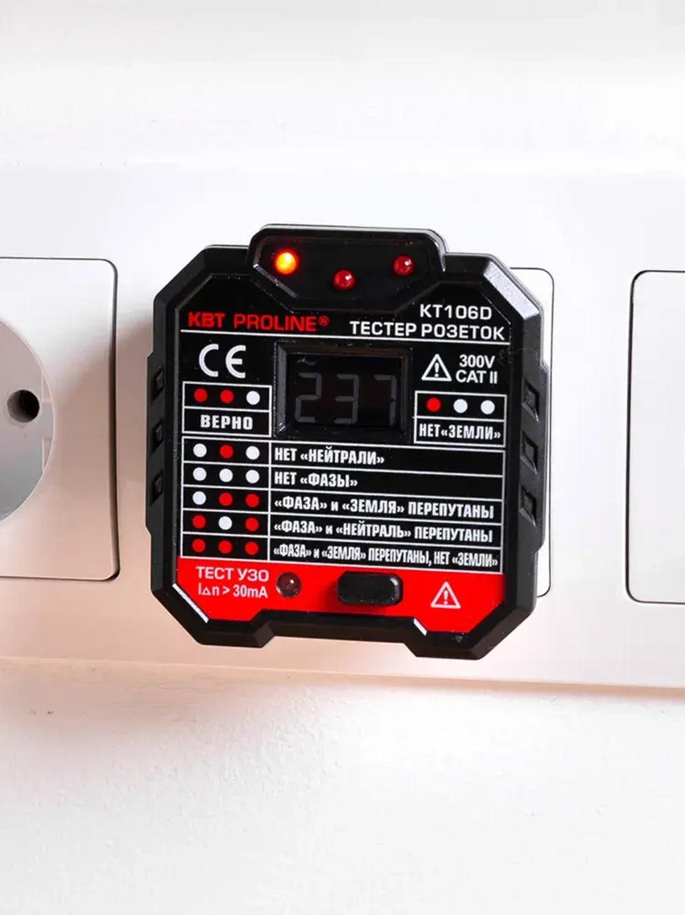 Тестер розеток и УЗО КВТ Proline KT 106D, 79136
