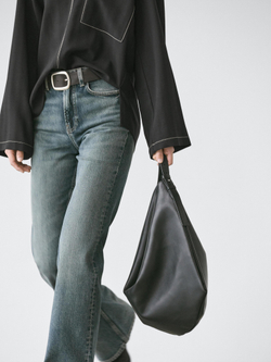 Massimo Dutti Рубашка из струящейся смесовой шерсти с карманом, черный