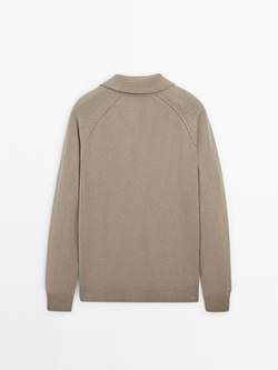 Massimo Dutti Шерстяной свитер с воротником поло, бежевый
