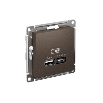 ATLASDESIGN USB РОЗЕТКА A + тип-C 45Вт высокоскор.заряд. QC, PD, механизм, МОККО