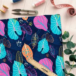 Ткань таффета яркие насыщенные листья