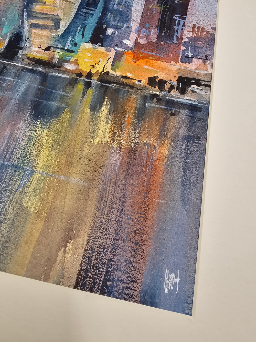 Картина авторская акварельная в паспарту 30х40 см на стену для интерьера "Сити. Москва"