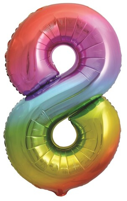 Шар (34''/86 см) Цифра, 8, Яркая радуга, Градиент