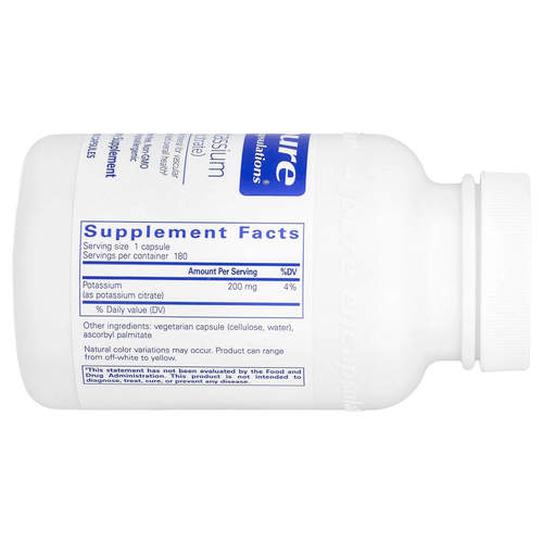Pure Encapsulations, Калий (цитрат), 200 мг, 180 капсул