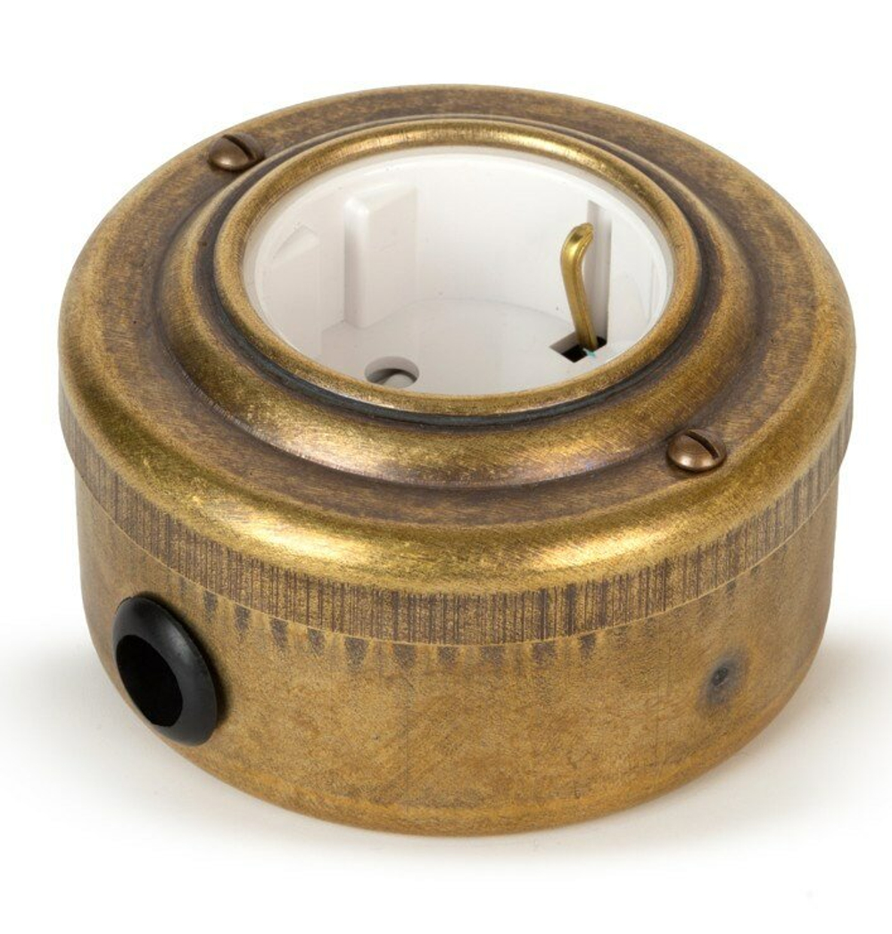 Розетка ретро с з/к и шторками, белая, Бронза VINTAGE-BRASS 20101-1