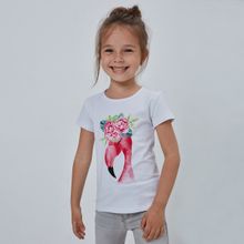 Белая футболка для девочки с фламинго KOGANKIDS