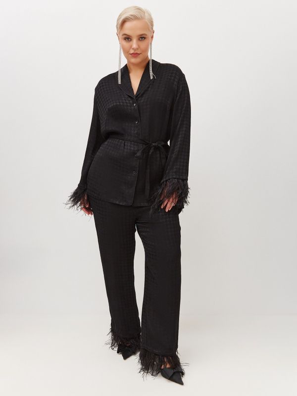 Блузка из вискозы с перьями, черный