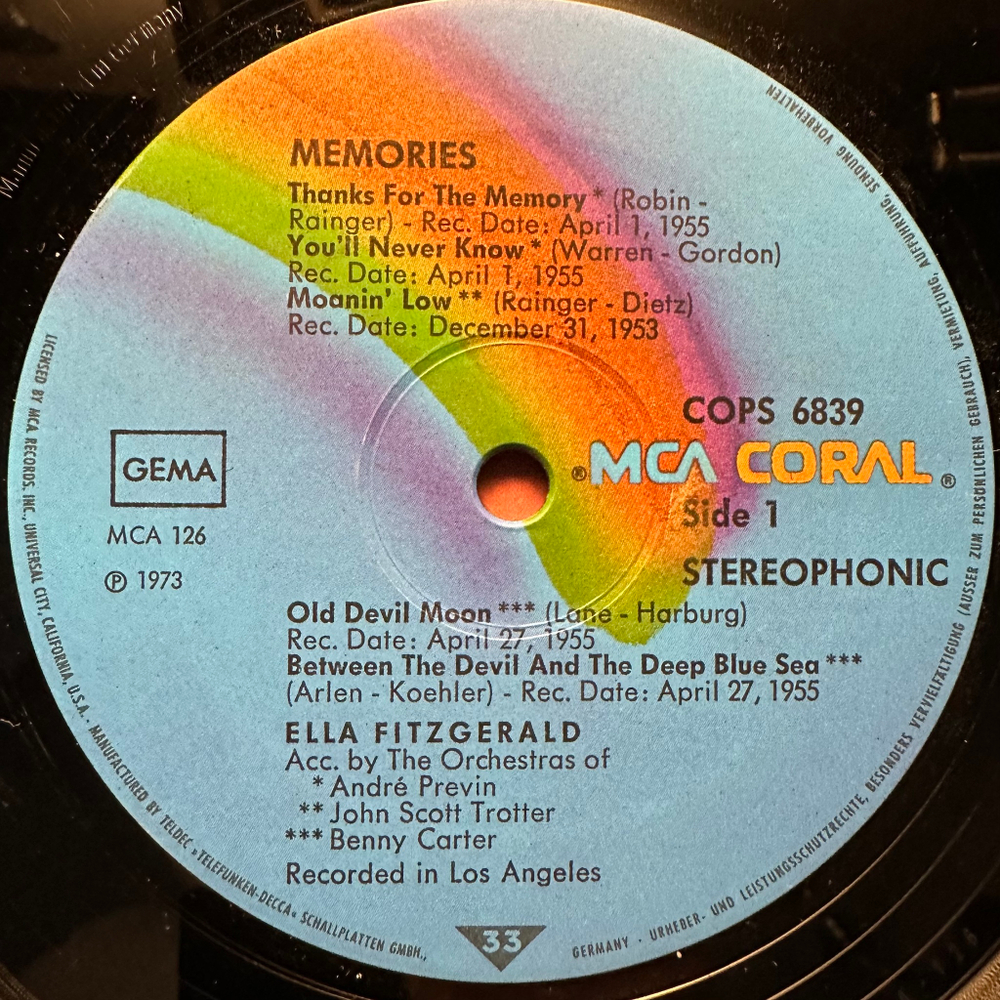 Ella Fitzgerald - Memories (Германия 1973г.)