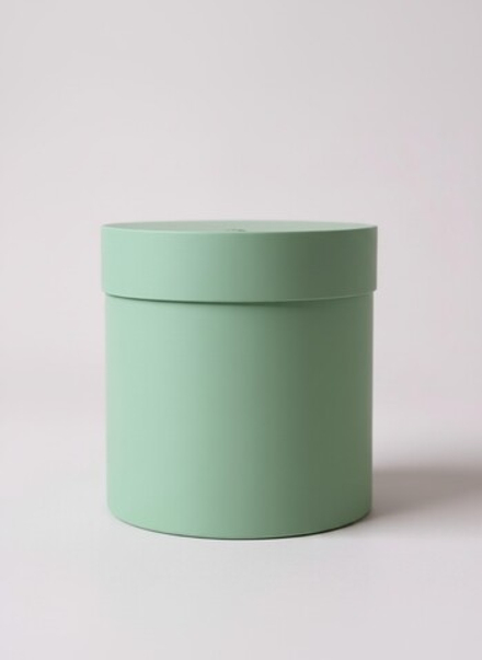 Плотная шляпная коробка с крышкой без лент. Цвет; Нежно зеленый.