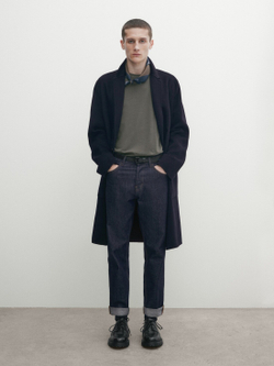 Massimo Dutti Футболка с длинным рукавом из 100% хлопка, зеленовато-серый