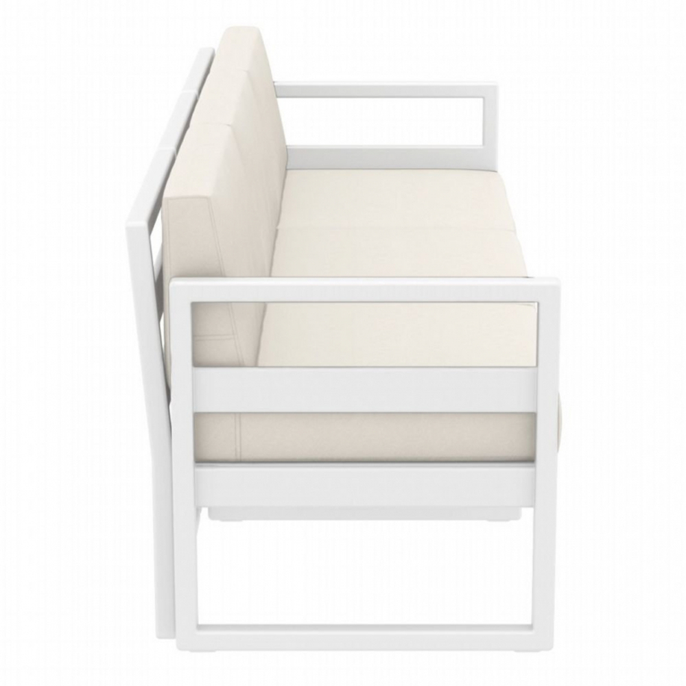 Диван пластиковый трехместный с подушками Siesta Contract Mykonos XL, белый, бежевый