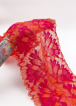 Эластичное кружево фуксия с оранжевым ширина 20 см