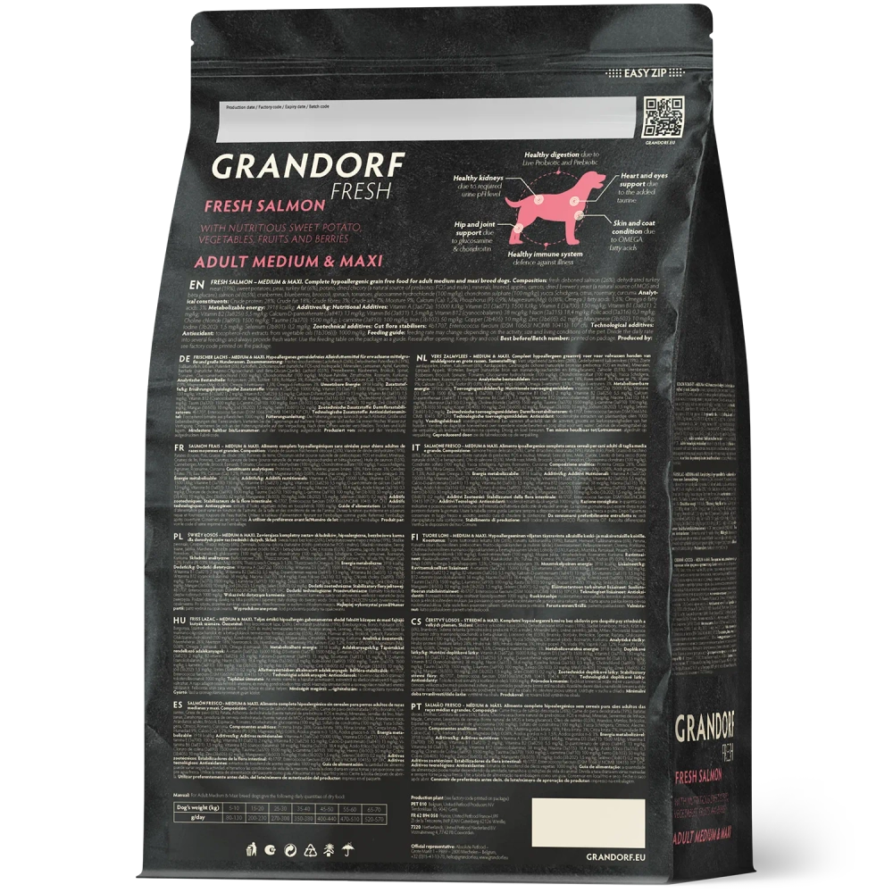Grandorf Fresh, Fresh Salmon, Adult Medium & Maxi для собак средних и крупных пород (Свежее филе лосося с бататом)