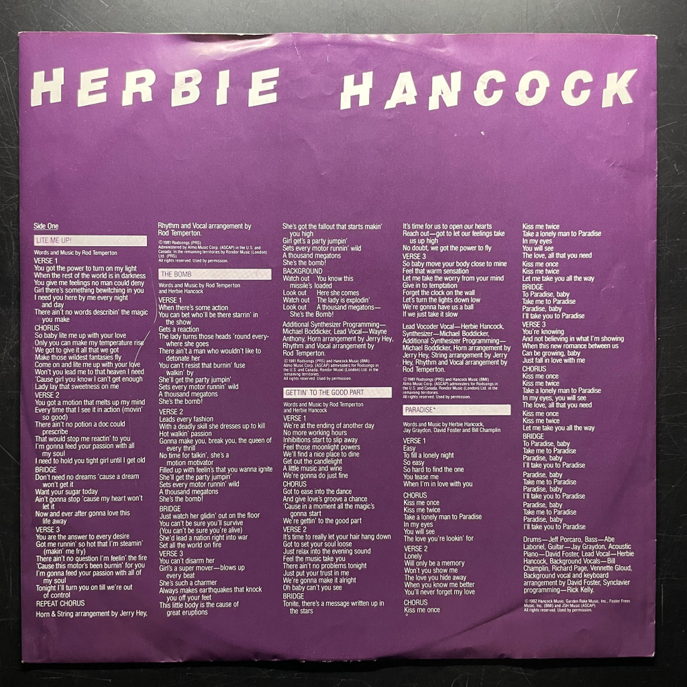 Herbie Hancock ‎– Lite Me Up (Голландия 1982г.)