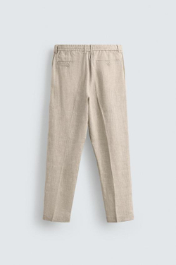ZARA БРЮКИ КЛАССИЧЕСКОГО КРОЯ ИЗ 100% ЛЬНА, СВЕТЛО-БЕЖЕВЫЙ