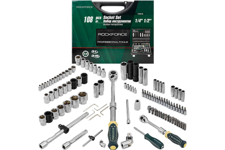 Набор торцевых головок и вставок RF-41082-5L 1/2" & 1/4"DR 6-гранных с телескопическими трещотками 108пр. ROCKFORCE