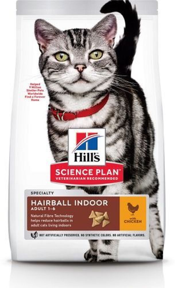 Сухой корм Hill&#39;s Science Plan Hairball Indoor для выведения шерсти из желудка у домашних кошек, с курицей 1,5 г