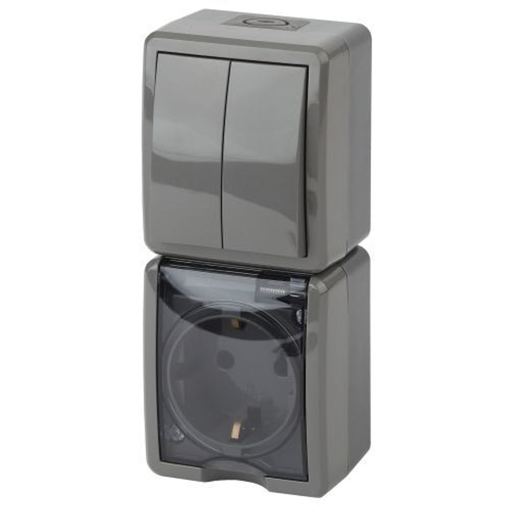 Блок розетка+выкл. ОП Эра Эксперт 11-7408-03 16А(10AX)-250В двойн. верт. IP54 сер. ЭРА Б0036007