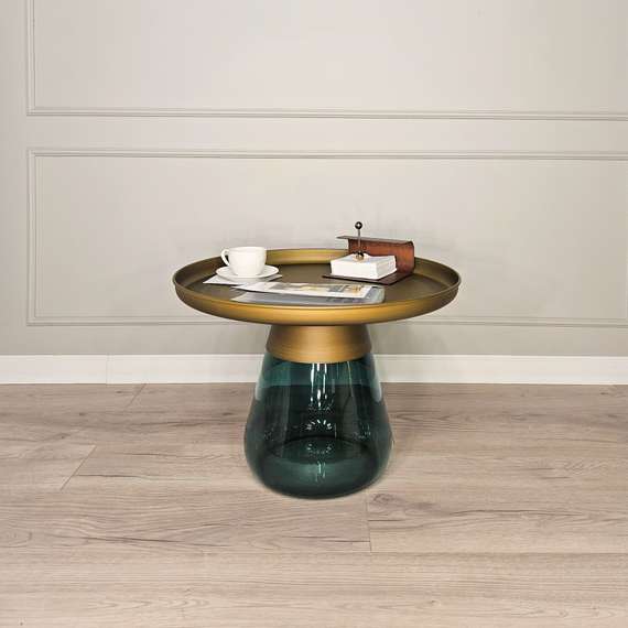 Журнальный столик Zeigna, Ø60х42 см, зеленое стекло, латунь