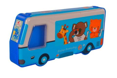 Пенал пластиковый "Автобус", 22,5*10*3,5см с точилкой, 4 вида микс