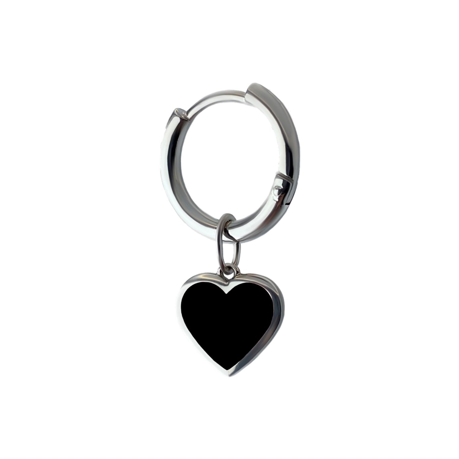 Моносерьга Silver Black Heart Earring