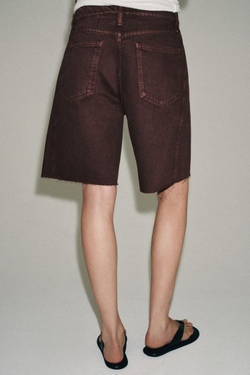 ZARA ДЖИНСОВЫЕ ШОРТЫ RELAXED СО СРЕДНЕЙ ПОСАДКОЙ — ZW COLLECTION, ТЕМНО-ГРАНАТОВЫЙ