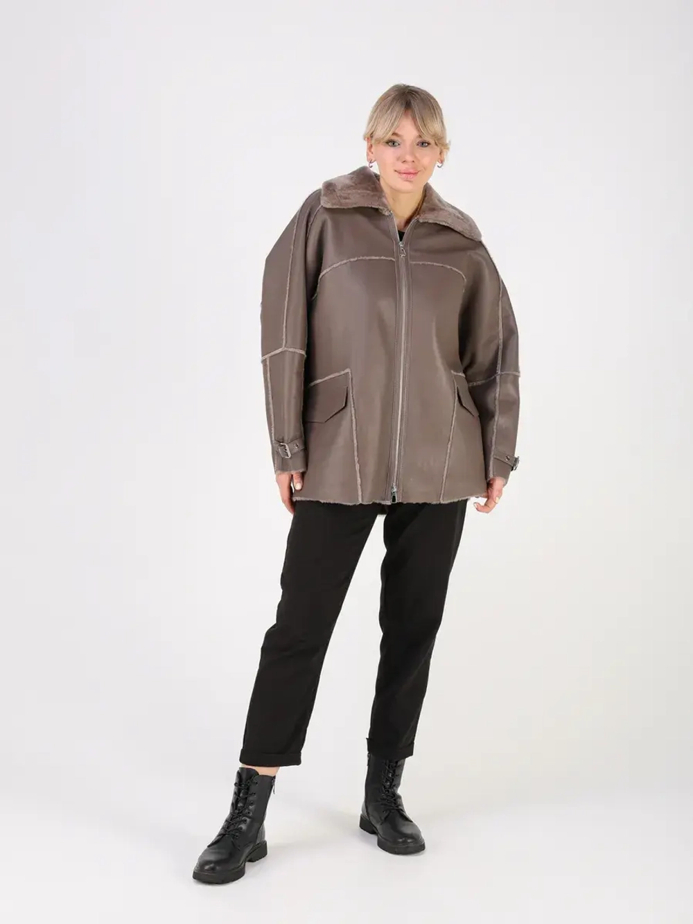 Дубленка зимняя натуральная оверсайз больших размеров