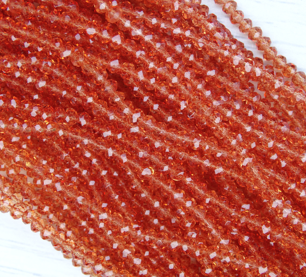 БП043НН23 Хрустальные бусины "рондель", цвет: коралловый прозр., 2х3 мм, кол-во: 95-100 шт.