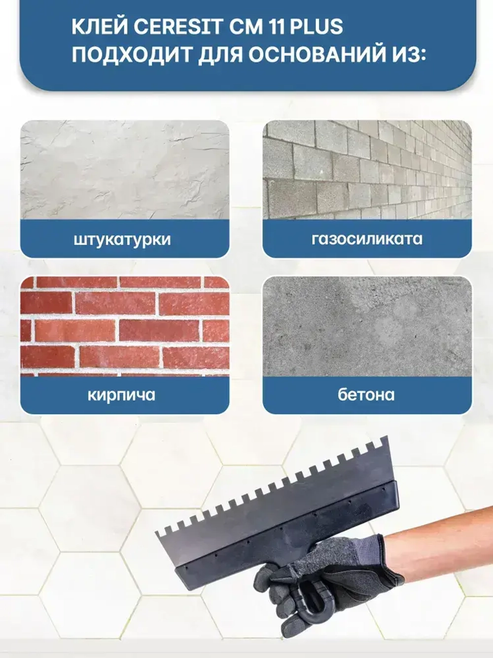 Ceresit CM 11 Плиточный клей для плитки керамической и мозаики, 5 кг (Церезит СМ 11)