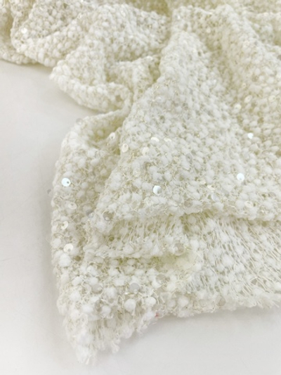 ВАНИЛЬ - Трикотаж ажурный буклированный с пайетками (1230) (к0 неровный срез)