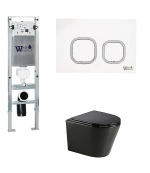 Унитаз с инсталляцией WeltWasser AMBERG 350 ST+SALZBACH 043 GL-BL+AMBERG RD-WT черный/кнопка белая, безободковый, с крышкой микролифт, слив торнадо