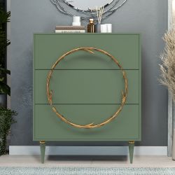 Комод Арт Колор matte Классик Голд с 3 ящиками Зеленый нефрит матовый