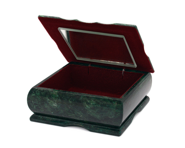 Ларец Ящерица с самоцветом, змеевик, лемезит, зеркало, бархат, 185x90x80 мм