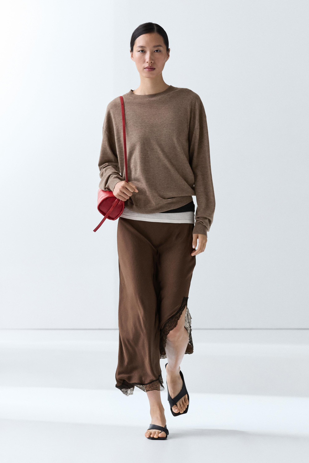 Massimo Dutti Джемпер тонкой вязки из шерсти, кротово-коричневый
