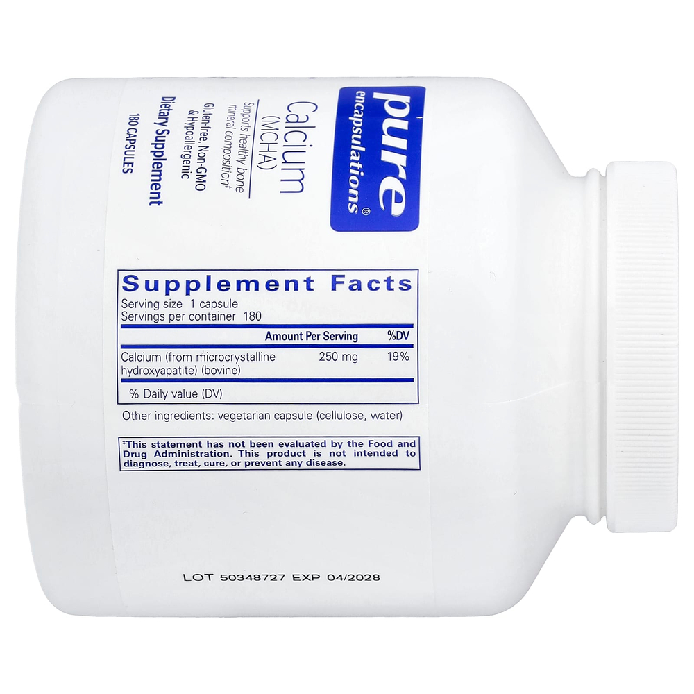 Pure Encapsulations, кальций (MCHA), 180 капсул (250 мг в 1 капсуле)