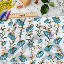 Ткань лён увядающие васильки с желтеющими стеблями