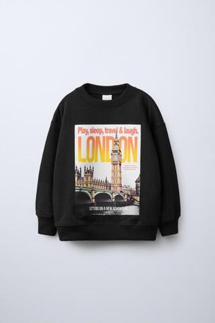 ZARA ТОЛСТОВКА С ПРИНТОМ «КРУГЛЫЙ ГОРОД», ЧЕРНЫЙ
