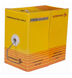 PROconnect (01-0022-3) Кабель витая пара омедненный U/UTP, CCA, CAT 5e, PVC, 2PR, 24AWG, INDOOR, SOLID, серый, 305м