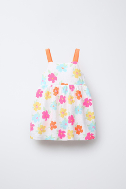 ZARA ПЛАТЬЕ ИЗ РЕЛЬЕФНОЙ ТКАНИ С ПРИНТОМ И БАНТОМ, ОРАНЖЕВЫЙ