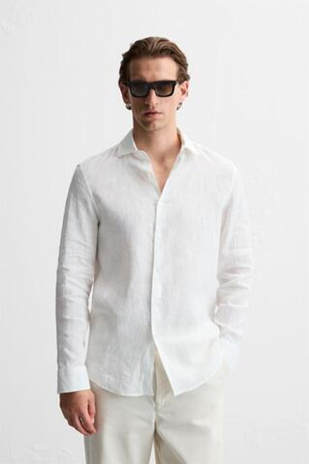 ZARA РУБАШКА ИЗ 100% ЛЬНА, БЕЛЫЙ