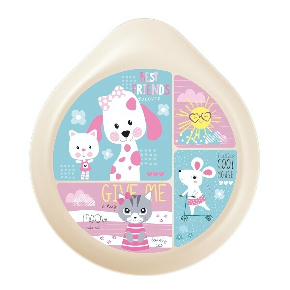 Тарелка детская с декором "Котики и собачки", D187мм (светло-бежевый)