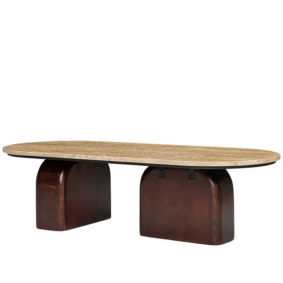 Журнальный столик Torhill, 120х50 см, бежевый травертин, орех