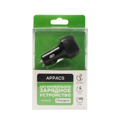 Автомобильное зарядное устройство APPACS (рус.) AP01027, 1USB+1USBC 38W