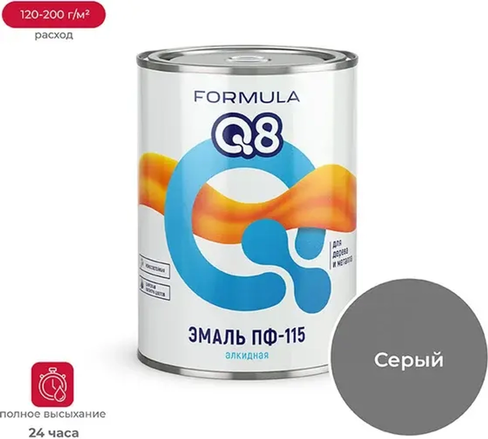 Эмаль ПФ-115 алкидная FORMULA Q8 Серая 0,9кг
