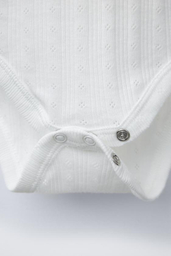 ZARA НАБОР ИЗ 3 БОДИ В РУБЧИК С АЖУРНЫМ УЗОРОМ, РОЗОВЫЙ