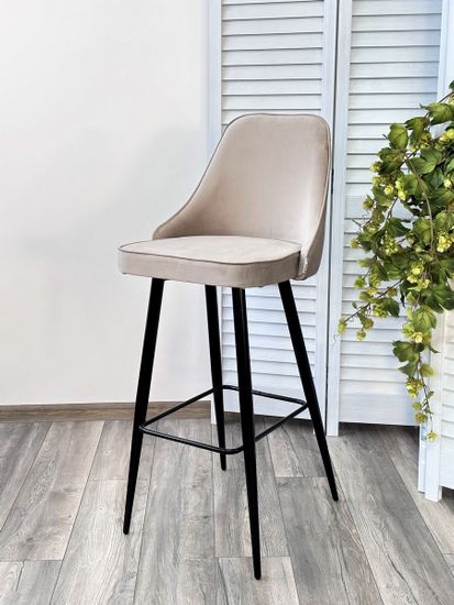 Барный стул NEPAL-BAR БЕЖЕВЫЙ #5, велюр/ черный каркас (H=78cm)